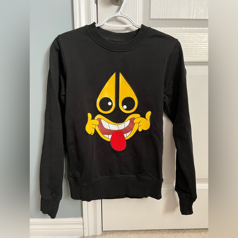 Moose Knuckles Black Crewneck Sweater with Yellow & Red Graphic